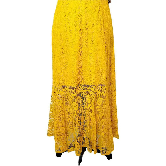 LULUS Women's Regular Lace Off The Shoulder Ruffle Maxi Dress Size Small Yellow - Picture 13 of 16
